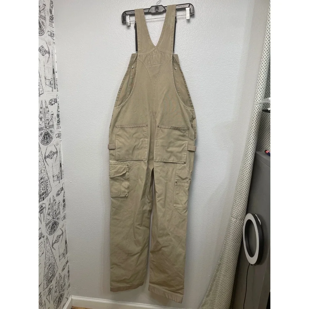 Duluth Trading Co Overalls Workwear 32x34 Tan Fire Hose Cotton Canvas Bibs
